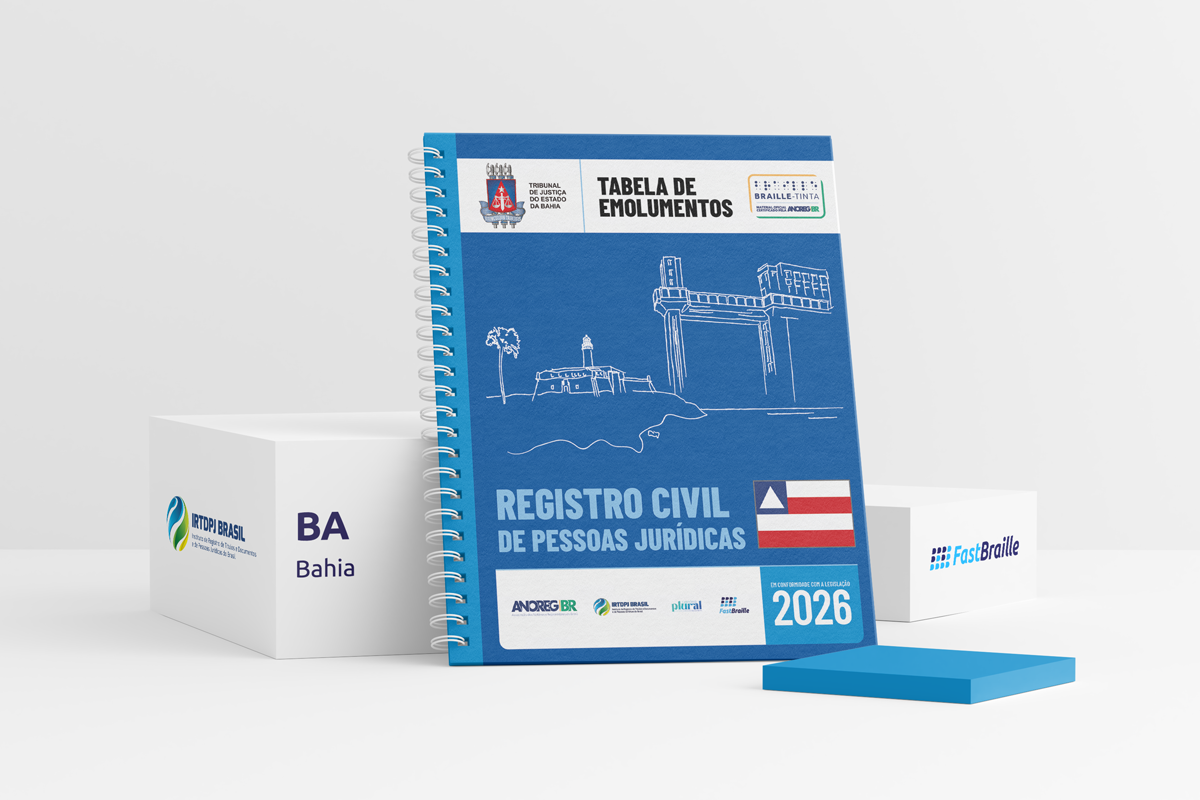 Tabela de Emolumentos 2026 - versão tinta-braille - Registro Civil de Pessoas Jurídicas - Bahia