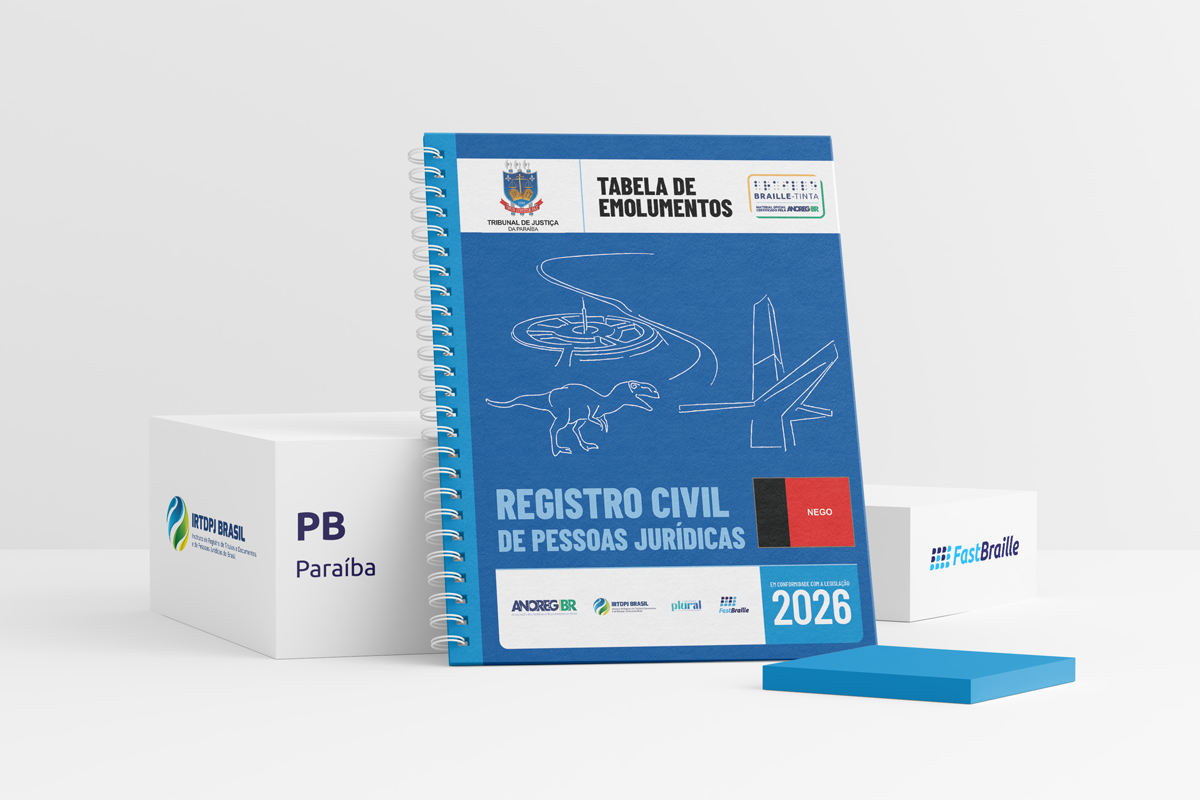 Tabela de Emolumentos 2026 - versão tinta-braille - Registro Civil de Pessoas Jurídicas - Paraíba
